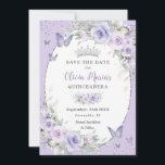 Reserve A Data Borboletas Florais Roxas lavandas Quinceañera<br><div class="desc">Personalize este aniversário de 16 anos de Quinceañera, floral roxo e lavanda suave, salve a data fácil e rapidamente. Basta clicar no botão personalizar para editar os textos, alterar as fontes e as cores das fontes. Apresentando flores púrpuras, lavandas pastéis bonito, verde delicado e borboletas roxas e prateadas. Itens correspondentes...</div>