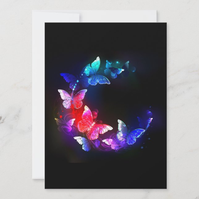 Reserve A Data Borboletas Neon Night brilhantes sobre fundo preto (Frente)