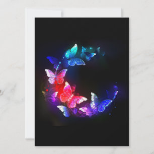 Reserve A Data Borboletas Neon Night brilhantes sobre fundo preto