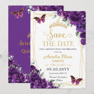 Reserve A Data Borboletas Roxas Escuras Douradas Quinceanera Doce