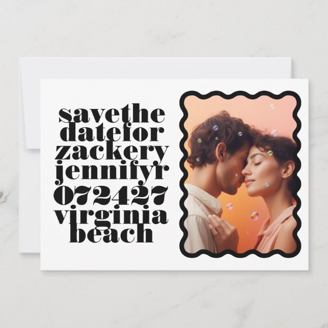 Reserve A Data Borda Escalonada Branca de Limite Preto QR Foto do (Frente)