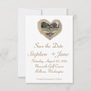 Reserve A Data Borda marrom Swan in Heart Save the Date Card