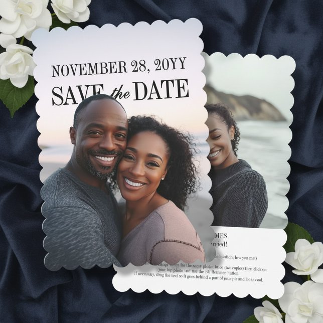 Reserve A Data Borda Recortada Moderna Camada de Texto PhotoPop (Wedding Save the Date with photo overlay on the front (instructions on the back) by Darling & May)