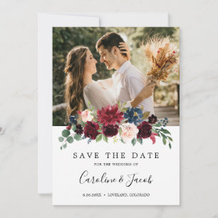 Reserve A Data Borgonha Bege Rosa Azul Naval Flores Casamento