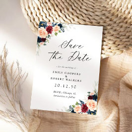 Reserve A Data Borgonha e Marinho Floral Guardem a placa de data