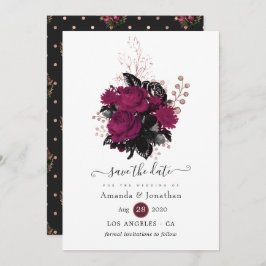 Reserve A Data Borgonha - Marsala e Casamento Floral Dourado Rosa