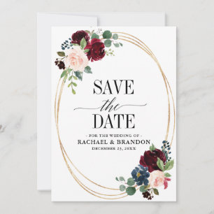 Reserve A Data Borgonha Naval Floral Rústico Boho Casamento Count