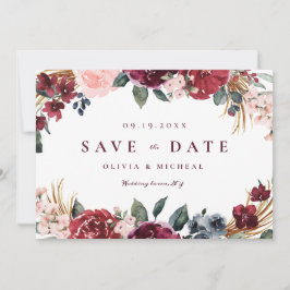 Reserve A Data Borgonha rústico boho floral salvar a data