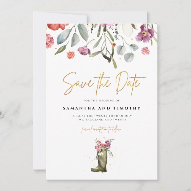 Reserve A Data Bota Wellington Floral Save The Date (Frente)