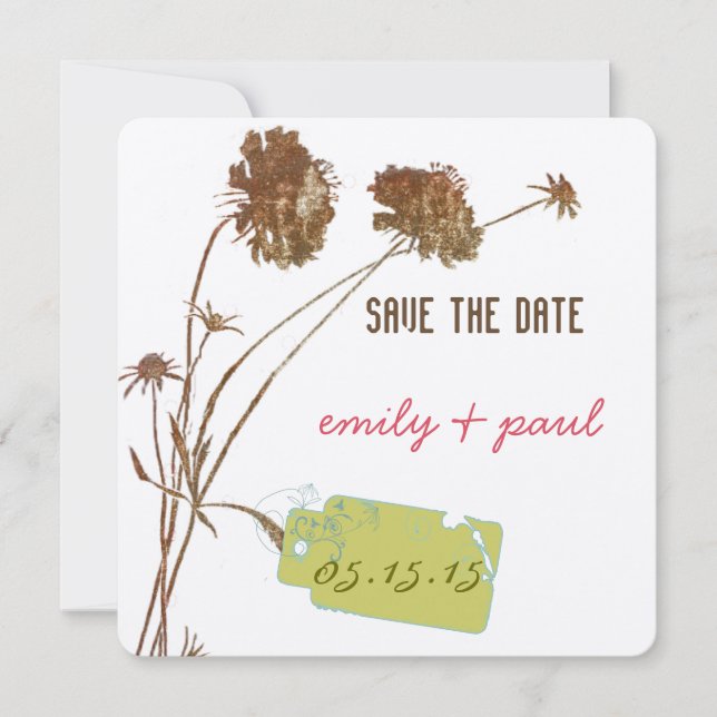 Reserve A Data Botânica da Flor Rosa de Honeysuckle Salve a Data (Frente)