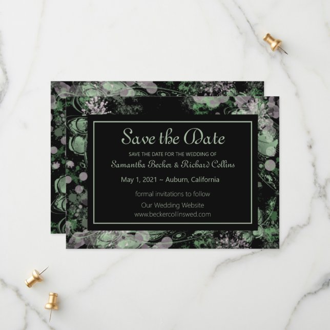 Reserve A Data Botânica Verde e Rosa-Cria (Frente/Verso In Situ)