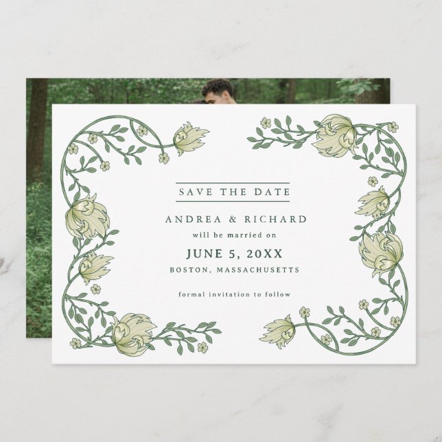 Reserve A Data Botanical Garden Floral Photo Wedding  (Frente/Verso)