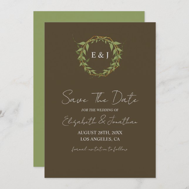 Reserve A Data Botanical Wreath Earth Tone Wedding (Frente/Verso)