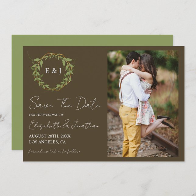 Reserve A Data Botanical Wreath Earth Tone Wedding (Frente/Verso)