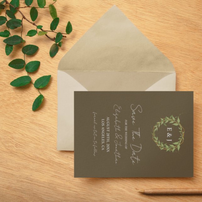 Reserve A Data Botanical Wreath Earth Tone Wedding (Criador carregado)