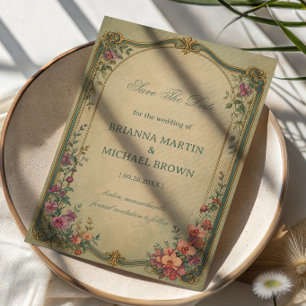 Reserve A Data Botânico Floral Elegante Vintage
