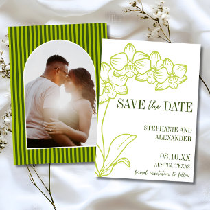 Reserve A Data Botânico Retro Negrito Carta Verde Foto Casamento