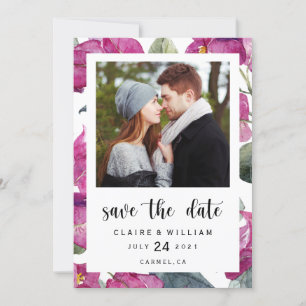 Reserve A Data Bougainvillea Floral Photo Save the Date Card