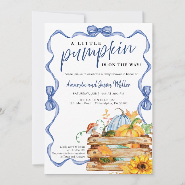 Reserve A Data Bow Boy Fall Baby Shower Flowers e Pumpkins (Frente)