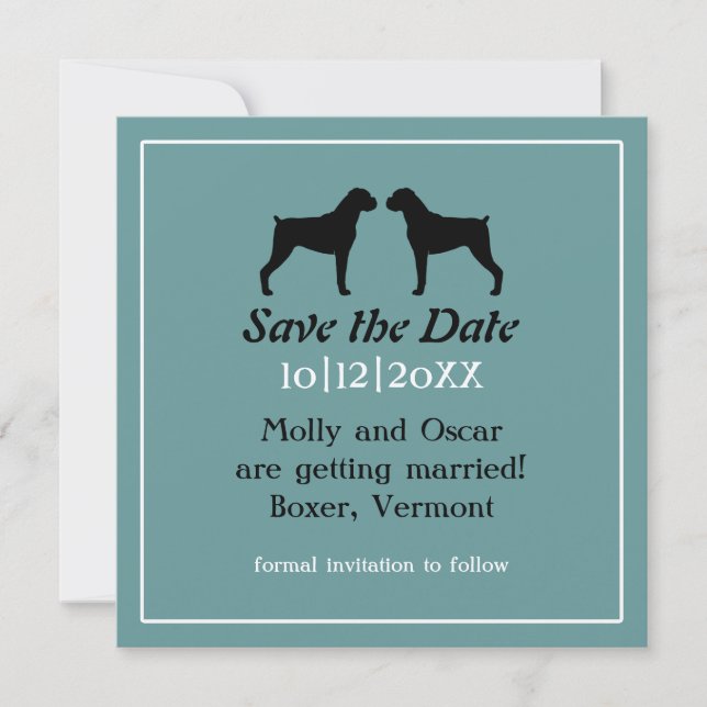 Reserve A Data Boxer Dog Silhouettes Casamento Salve a Data (Frente)