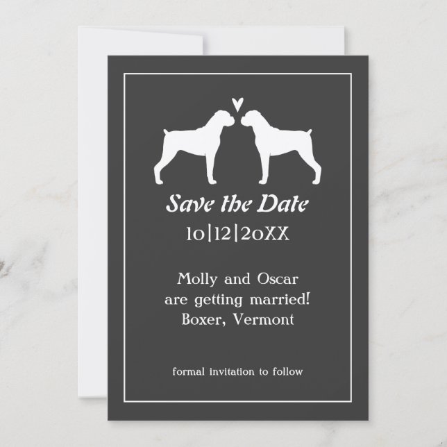 Reserve A Data Boxer Dog Silhouettes Casamento Salve a Data (Frente)
