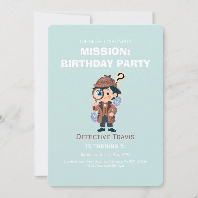 Reserve A Data Boy Cute Detective Birthday Invitation (Frente)