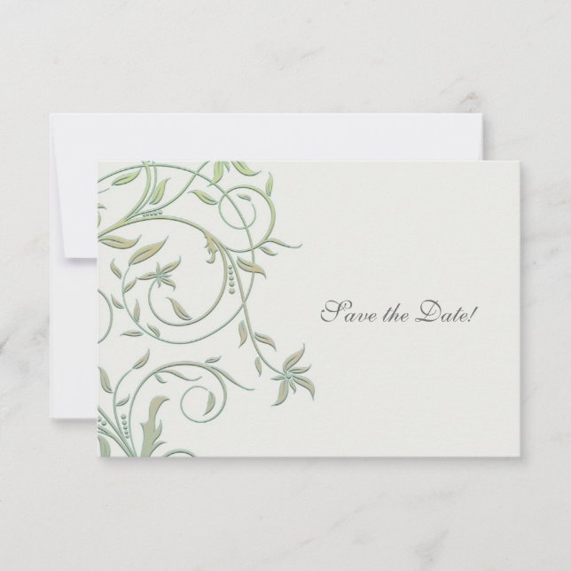 Reserve A Data Branca com Vinhas Verdes Casamento Salve a Data (Frente)