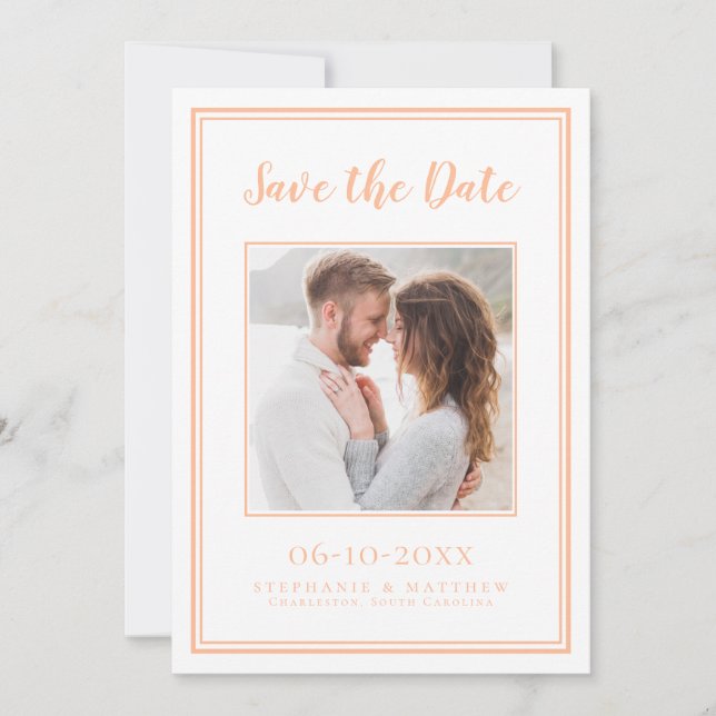 Reserve A Data Branco de Pêssego Quadrado do Casal de Casamento (Frente)