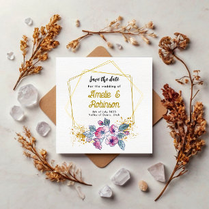 Reserve A Data Branco Elegante e Dourado Floral Moderno Único
