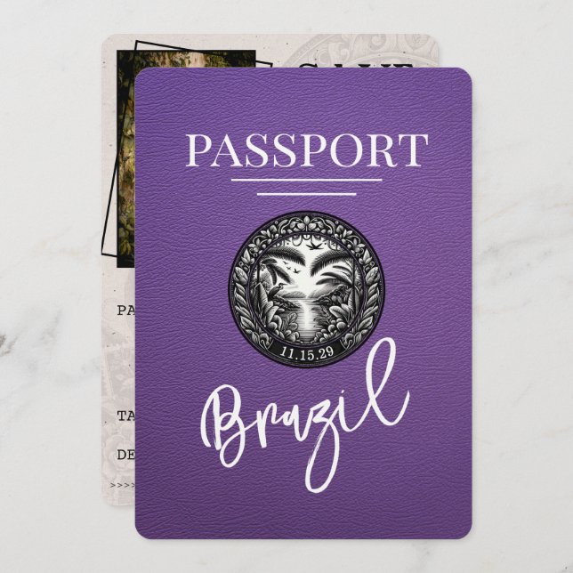 Reserve A Data Brasil Roxo Passaporte Salvar Data (Frente/Verso)