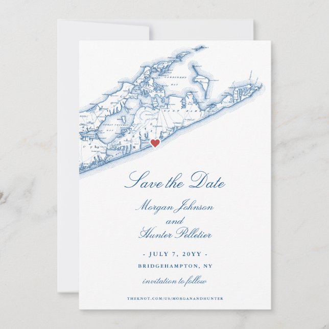 Reserve A Data Bridgehampton NY Mapa Marinho Casamento Azul (Frente)
