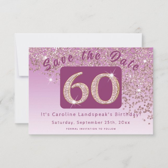 Reserve A Data Brilhante Rosa Dourada para o 60º aniversário (Frente)