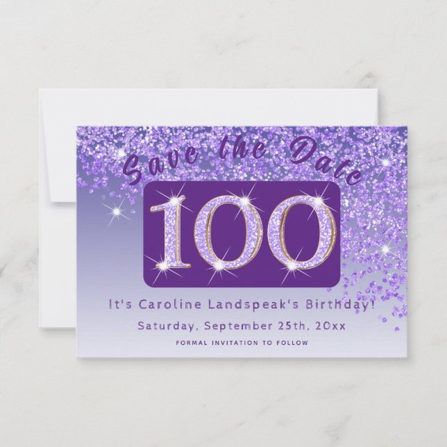 Reserve A Data Brilhante Roxo para o 100º Aniversário (Frente)