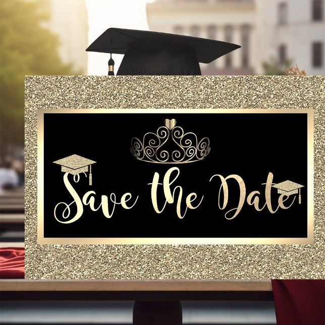 Reserve A Data Brilho Dourado,Tiara Formatura Save The Date (Criador carregado)