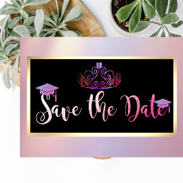 Reserve A Data Brilho Elegante, Tiara de Formatura Save The Date