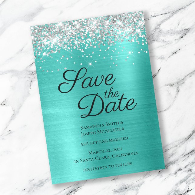 Reserve A Data Brilho Prateado Glitter Turquesa Foil Ombre (Criador carregado)