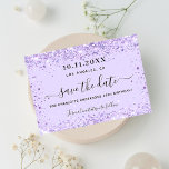 Reserve A Data brilho violeta de festa de aniversário<br><div class="desc">Uma cinta e moda Salve a placa Date para uma festa de aniversário 40th (ou qualquer idade). Um fundo colorido violeta, lavanda, decorado com brilho falso, brilhos. Personalize e adicione uma data e nome/idade 40. Letras pretas coloridas. O texto: Salvar a Data é gravado com um script de estilo com...</div>