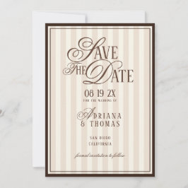 Reserve A Data Brown Ivory Striped Old Money Calligraphy Wedding