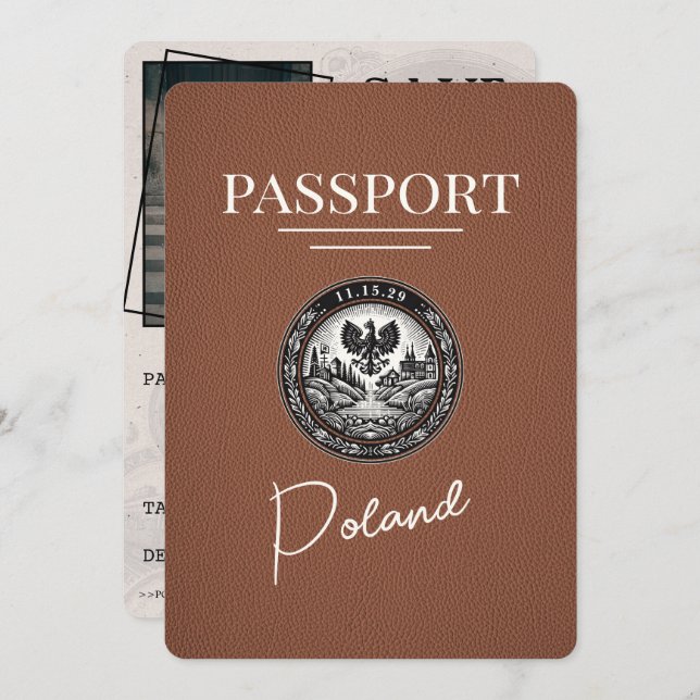 Reserve A Data Brown Polônia Passport Salvar a Data (Frente/Verso)
