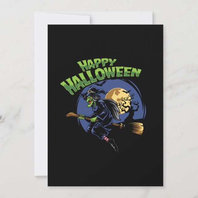 Reserve A Data bruxa design de halloween e vassoura voadora (Frente)