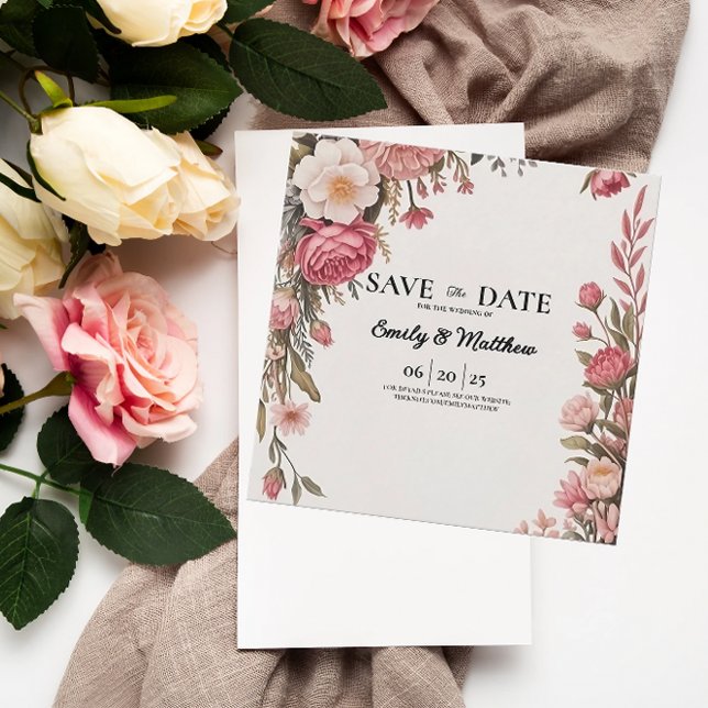 Reserve A Data Buquê De Flor Rosa Designer Salva A Data (Criador carregado)