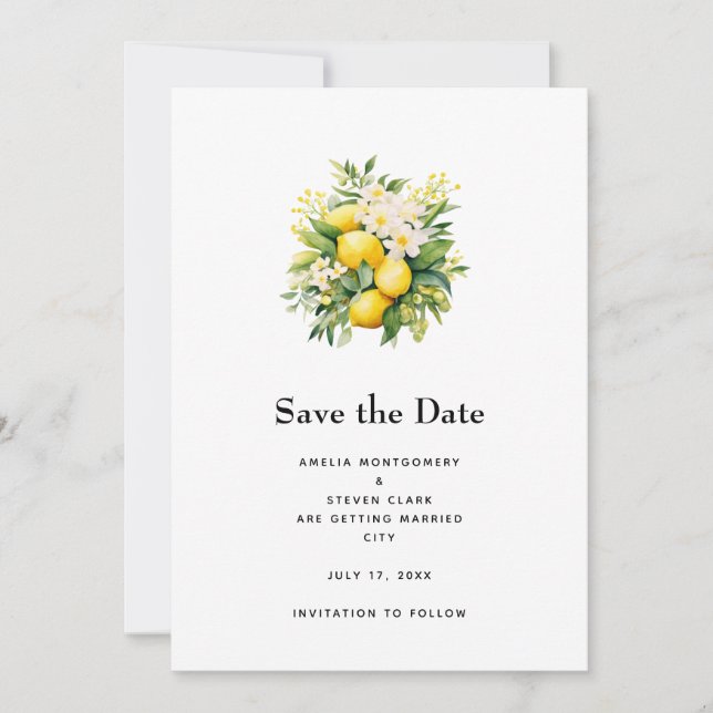 Reserve A Data Buquê de Limão com Casamento de Flores Brancas (Frente)