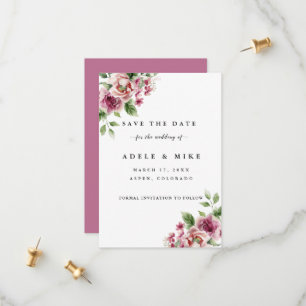 Reserve A Data Buquê de Noiva de Rosa Rosa em Aquarela Elegante
