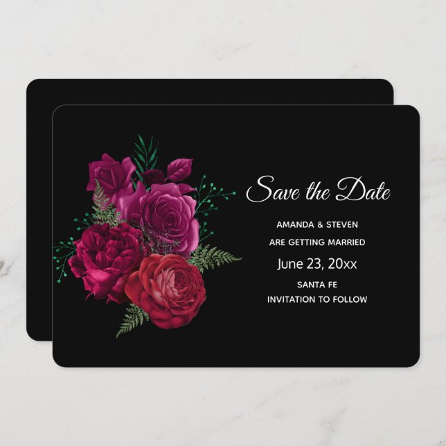 Reserve A Data Buquê Floral Elegante Magenta Rosa (Frente/Verso)