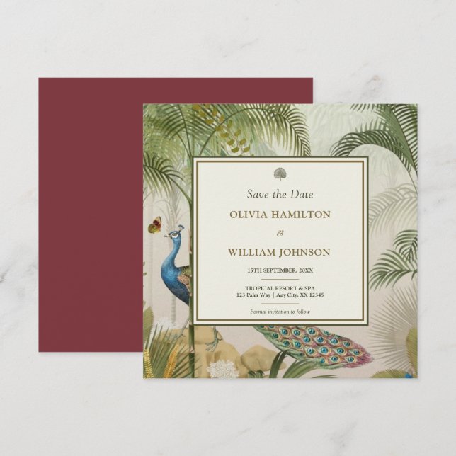 Reserve A Data Burgandy Square Tropical Peacock Palm (Frente/Verso)