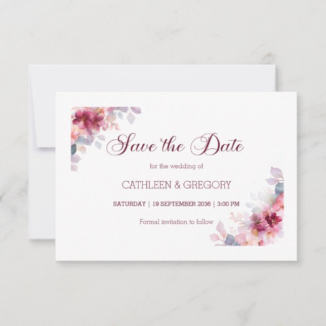 Reserve A Data Burgundy Autumn Watercolor Calligraphy Wedding (Frente)