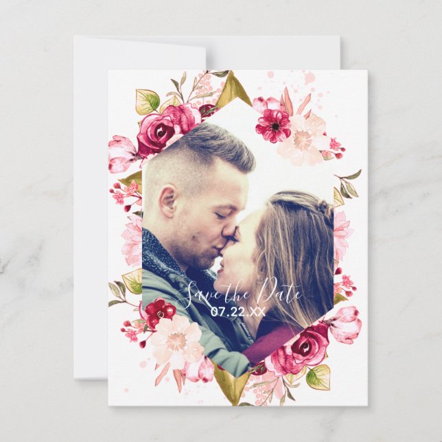 Reserve A Data Burgundy & Blush Pink Hexagon Salvar a Foto da Dat (Frente)