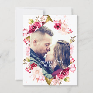 Reserve A Data Burgundy & Blush Pink Hexagon Salvar a Foto da Dat