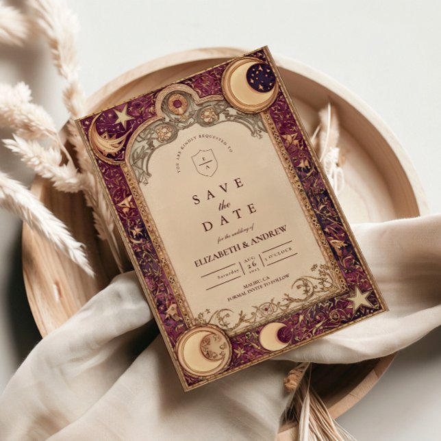 Reserve A Data Burgundy Celestial Moon Wedding (Criador carregado)