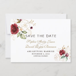 Reserve A Data Burgundy Dourado Floral Casamento Save The Date